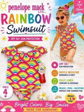 Penelope Mack Rainbow Swimsuit UPF 50+ Ruffle One Piece Girls 4